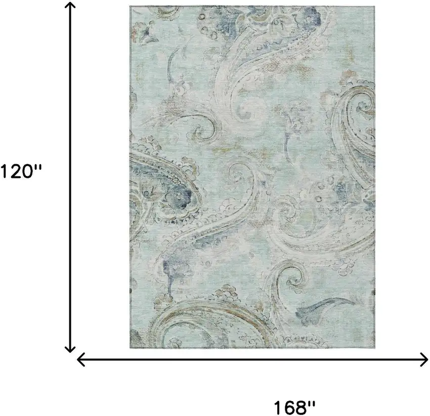 Aqua And Teal Blue Paisley Washable Indoor Outdoor Area Rug Photo 7