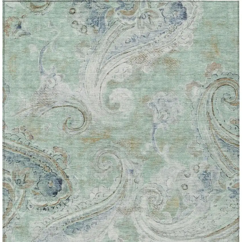 Aqua And Teal Blue Paisley Washable Indoor Outdoor Area Rug Photo 4