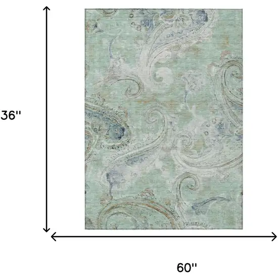 Aqua And Teal Blue Paisley Washable Indoor Outdoor Area Rug Photo 7