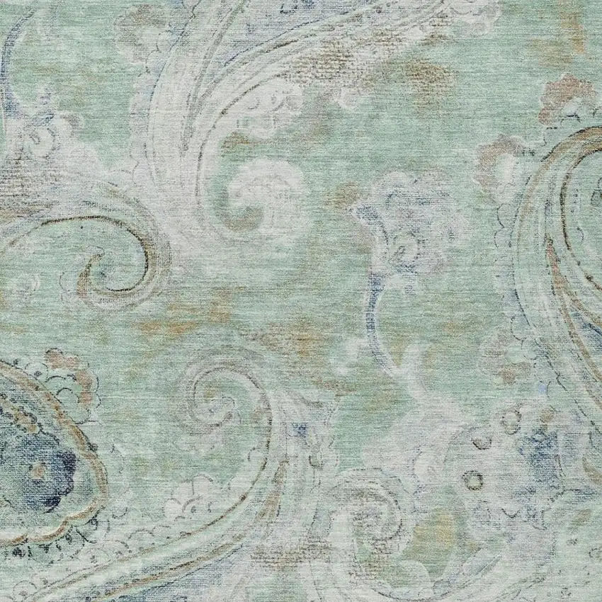 Aqua And Teal Blue Paisley Washable Indoor Outdoor Area Rug Photo 3