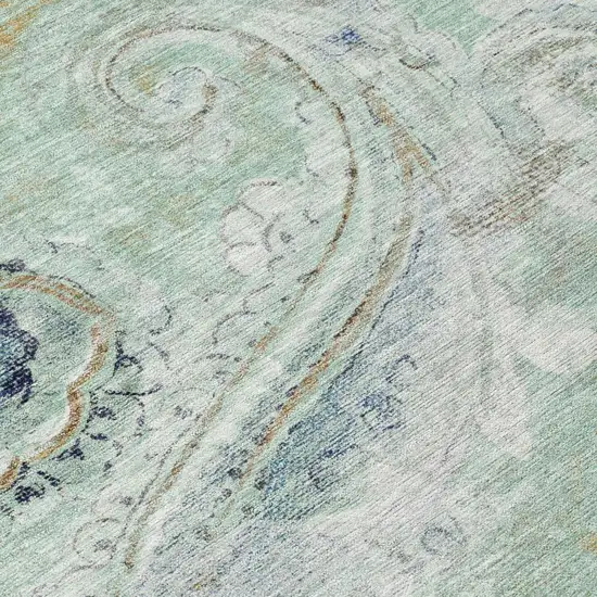Aqua And Teal Blue Paisley Washable Indoor Outdoor Area Rug Photo 6