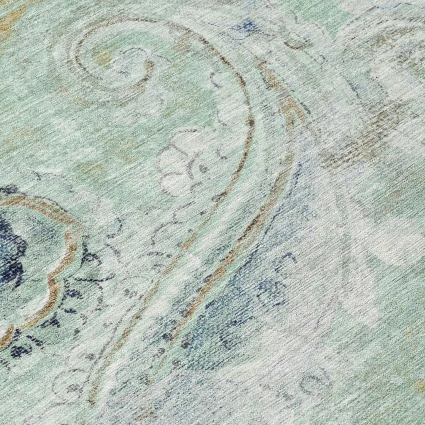 Aqua And Teal Blue Paisley Washable Indoor Outdoor Area Rug Photo 6