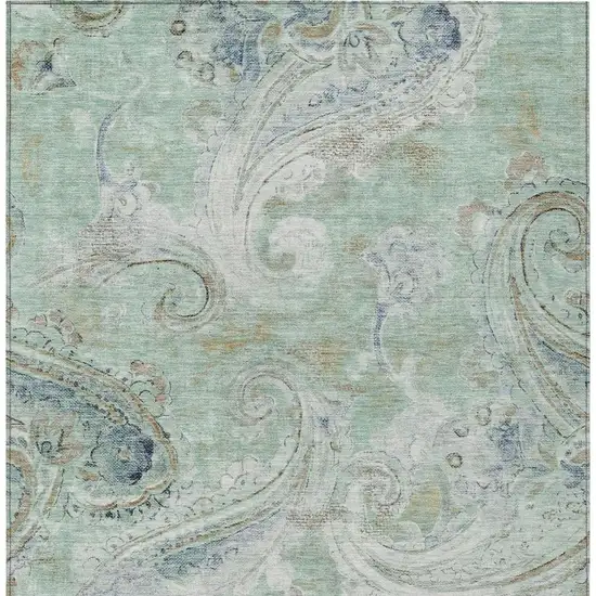 Aqua And Teal Blue Paisley Washable Indoor Outdoor Area Rug Photo 4