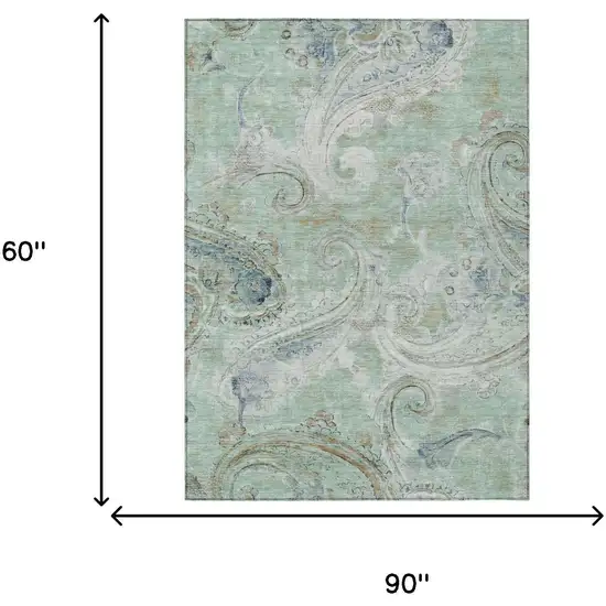 Aqua And Teal Blue Paisley Washable Indoor Outdoor Area Rug Photo 7