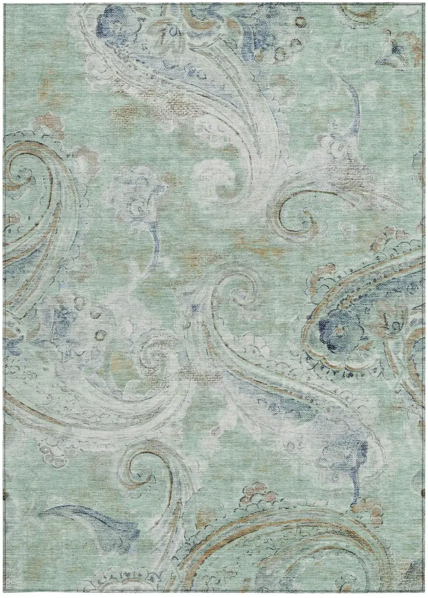 Aqua And Teal Blue Paisley Washable Indoor Outdoor Area Rug Photo 4