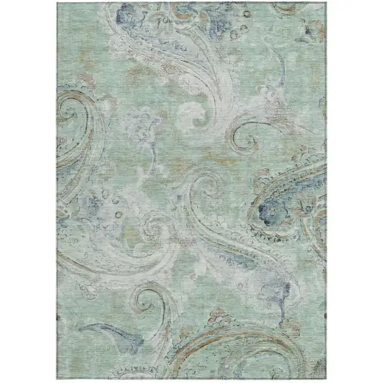 Aqua And Teal Blue Paisley Washable Indoor Outdoor Area Rug Photo 4