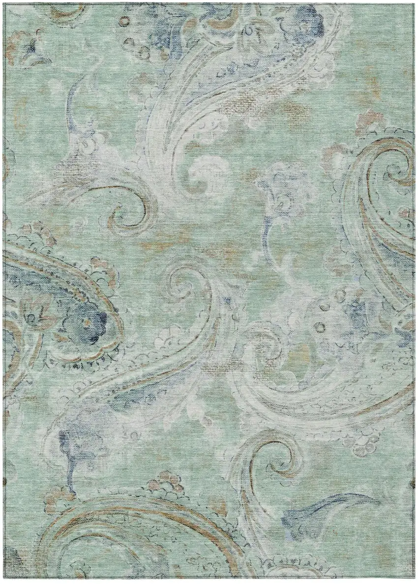 Aqua And Teal Blue Paisley Washable Indoor Outdoor Area Rug Photo 2