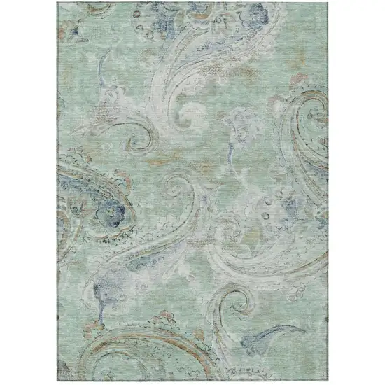 Aqua And Teal Blue Paisley Washable Indoor Outdoor Area Rug Photo 2