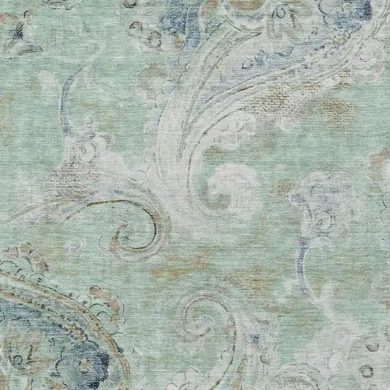 Aqua And Teal Blue Paisley Washable Indoor Outdoor Area Rug Photo 3