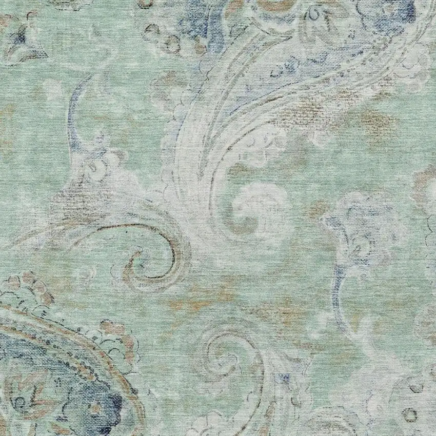 Aqua And Teal Blue Paisley Washable Indoor Outdoor Area Rug Photo 3