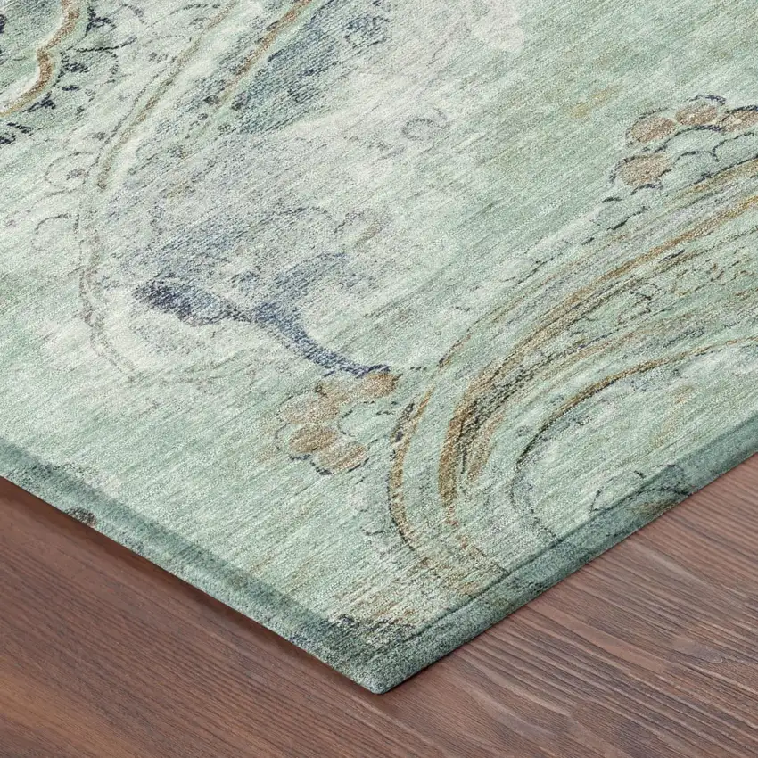 Aqua And Teal Blue Paisley Washable Indoor Outdoor Area Rug Photo 5