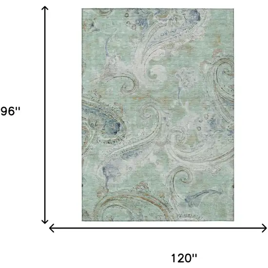 Aqua And Teal Blue Paisley Washable Indoor Outdoor Area Rug Photo 7