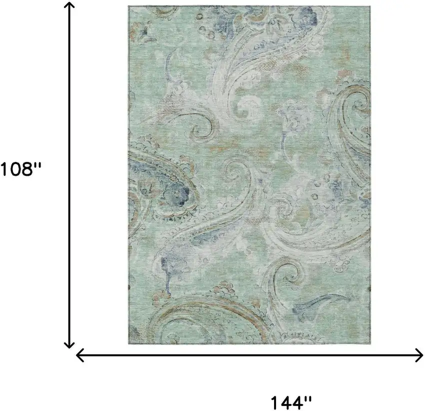 Aqua And Teal Blue Paisley Washable Indoor Outdoor Area Rug Photo 7