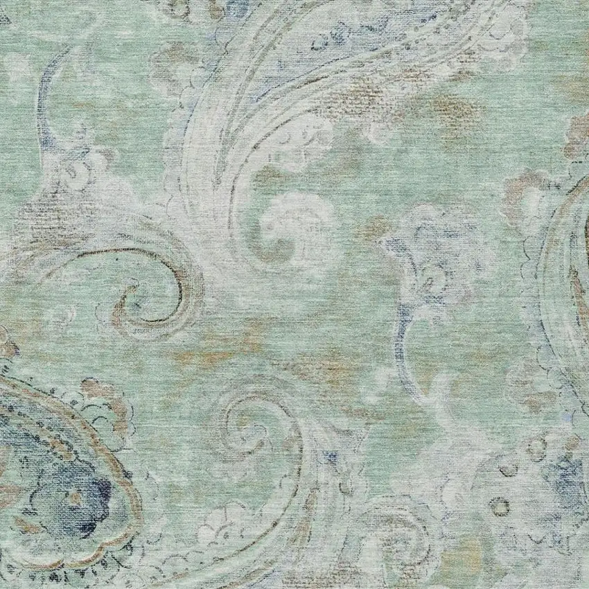 Aqua And Teal Blue Paisley Washable Indoor Outdoor Area Rug Photo 3