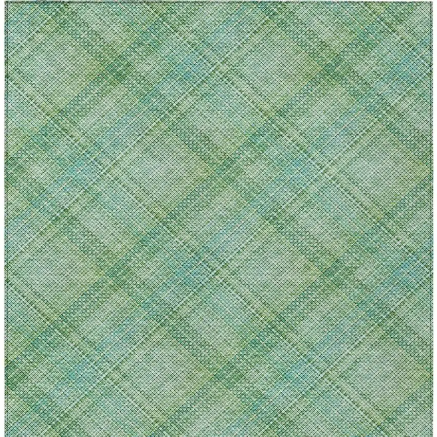 Aqua And Teal Blue Plaid Washable Indoor Outdoor Area Rug Photo 9