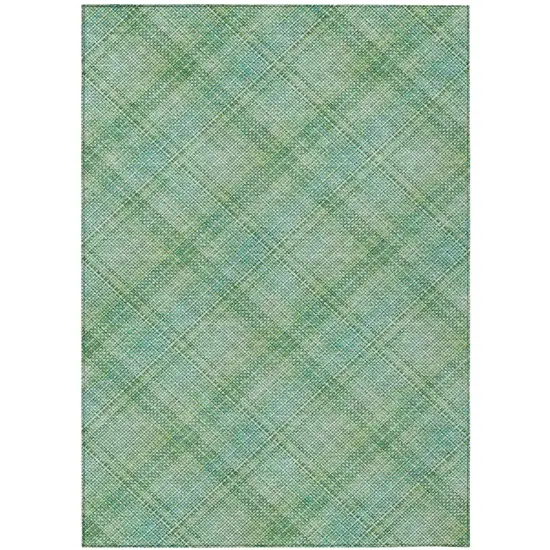 Aqua And Teal Blue Plaid Washable Indoor Outdoor Area Rug Photo 3