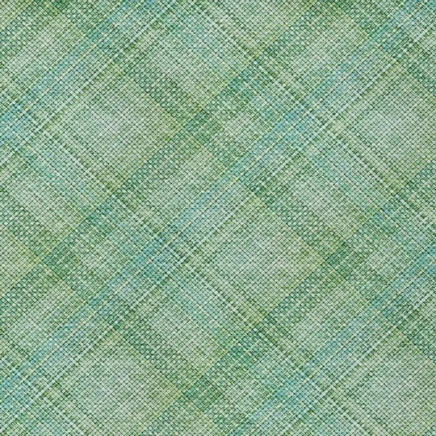 Aqua And Teal Blue Plaid Washable Indoor Outdoor Area Rug Photo 5