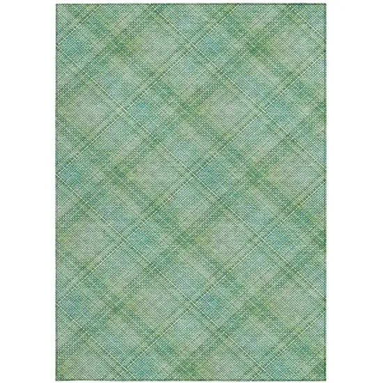 Aqua And Teal Blue Plaid Washable Indoor Outdoor Area Rug Photo 2