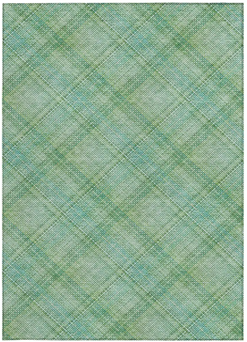 Aqua And Teal Blue Plaid Washable Indoor Outdoor Area Rug Photo 2