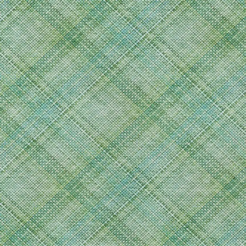 Aqua And Teal Blue Plaid Washable Indoor Outdoor Area Rug Photo 7