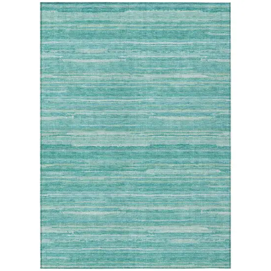 Aqua And Teal Blue Striped Washable Indoor Outdoor Area Rug Photo 2