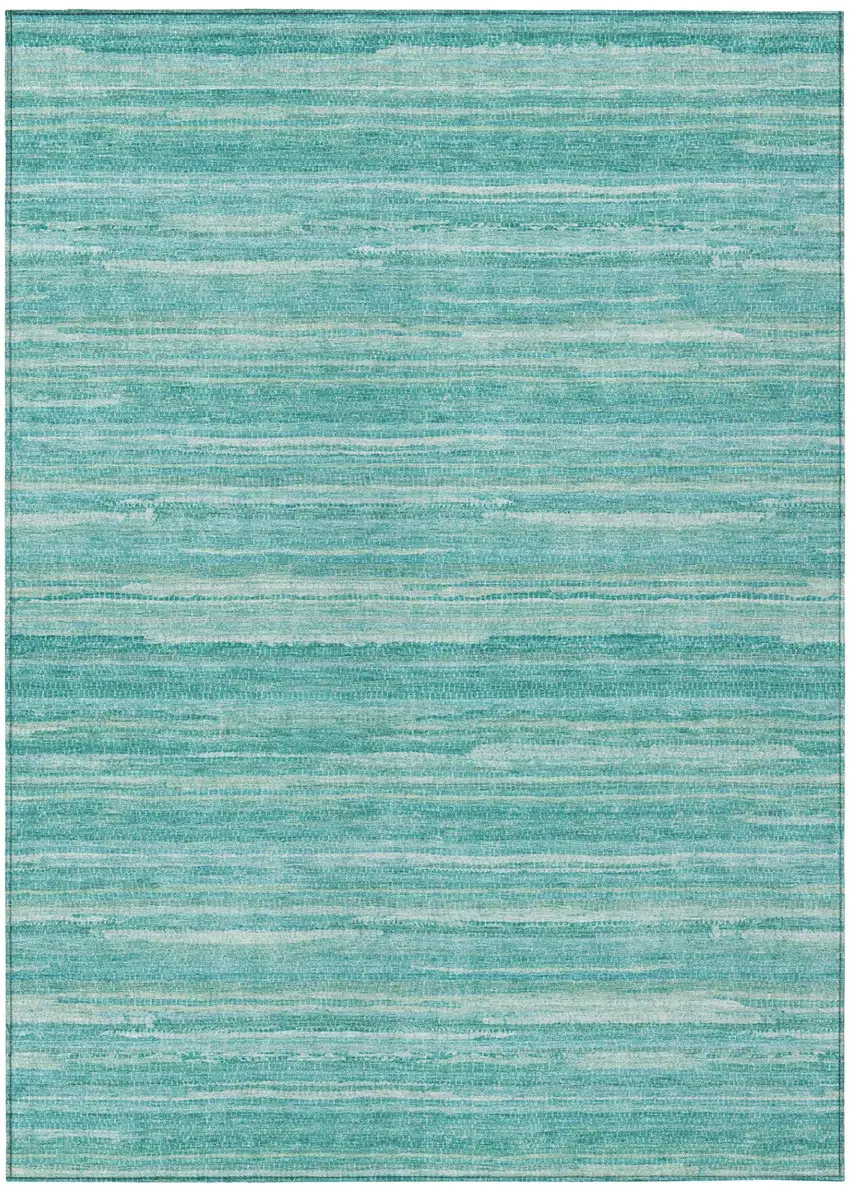 Aqua And Teal Blue Striped Washable Indoor Outdoor Area Rug Photo 2