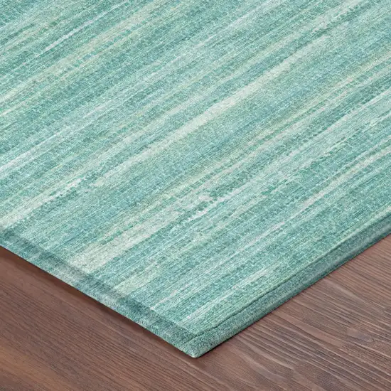 Aqua And Teal Blue Striped Washable Indoor Outdoor Area Rug Photo 5