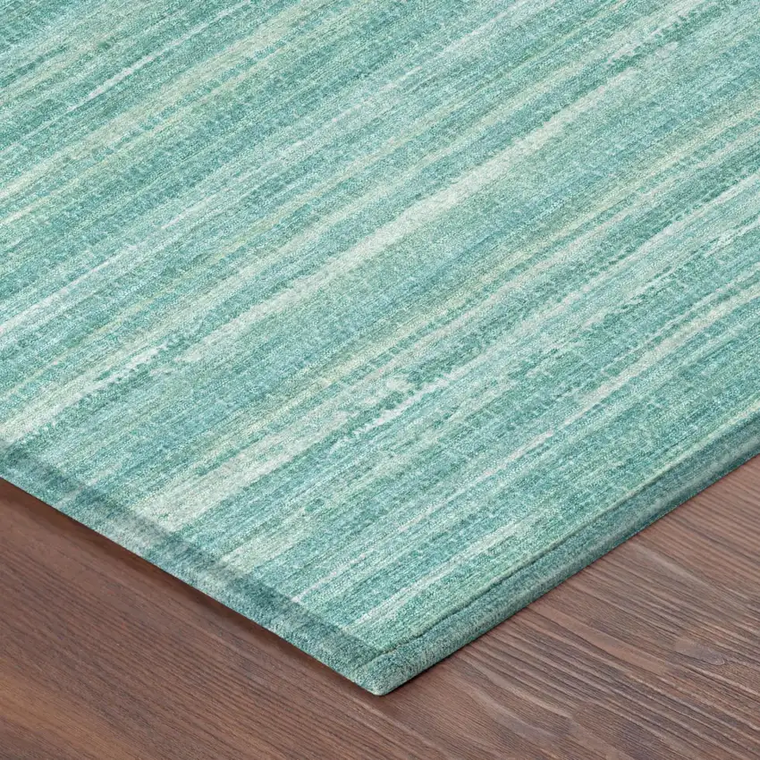 Aqua And Teal Blue Striped Washable Indoor Outdoor Area Rug Photo 5