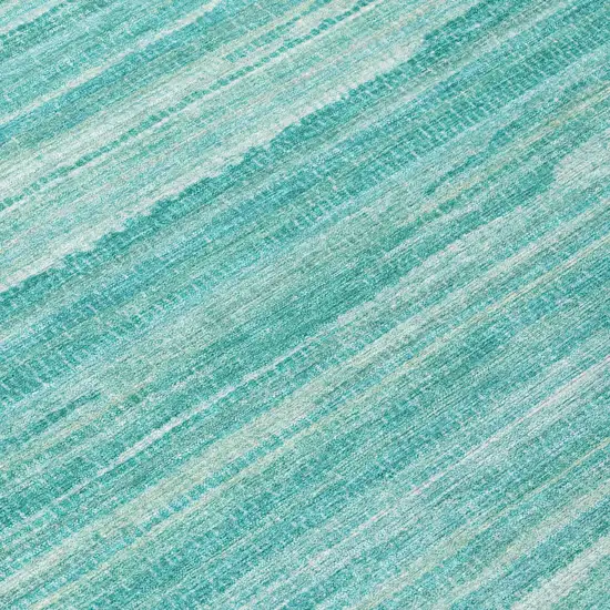 Aqua And Teal Blue Striped Washable Indoor Outdoor Area Rug Photo 6