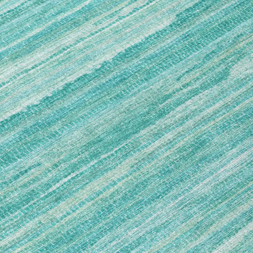Aqua And Teal Blue Striped Washable Indoor Outdoor Area Rug Photo 6