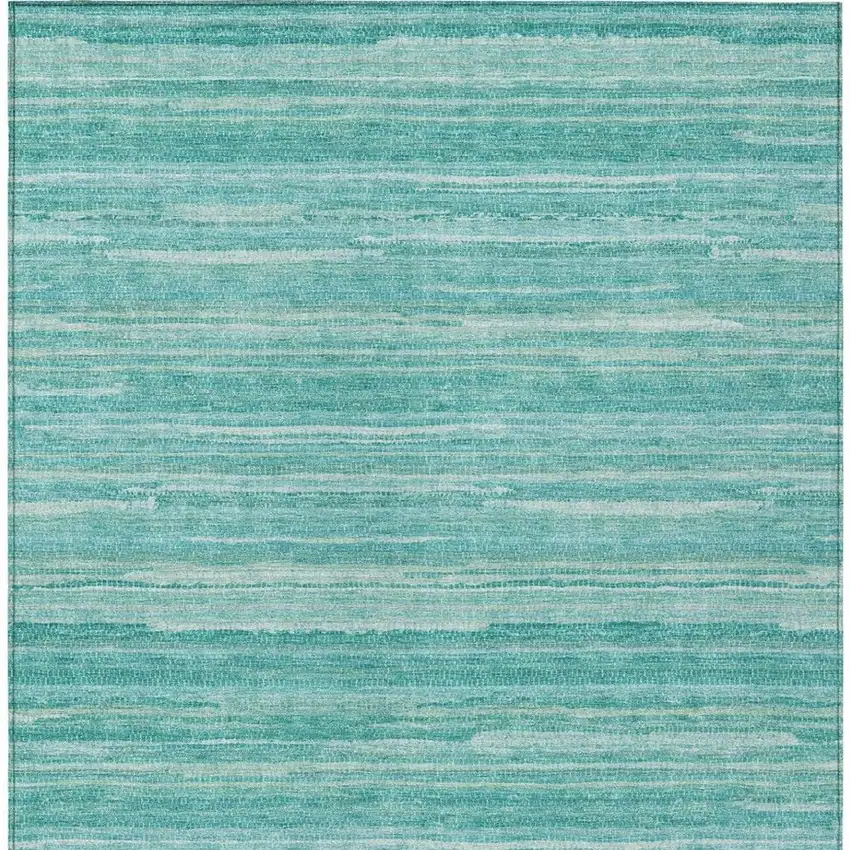 Aqua And Teal Blue Striped Washable Indoor Outdoor Area Rug Photo 3