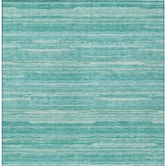 Aqua And Teal Blue Striped Washable Indoor Outdoor Area Rug Photo 3