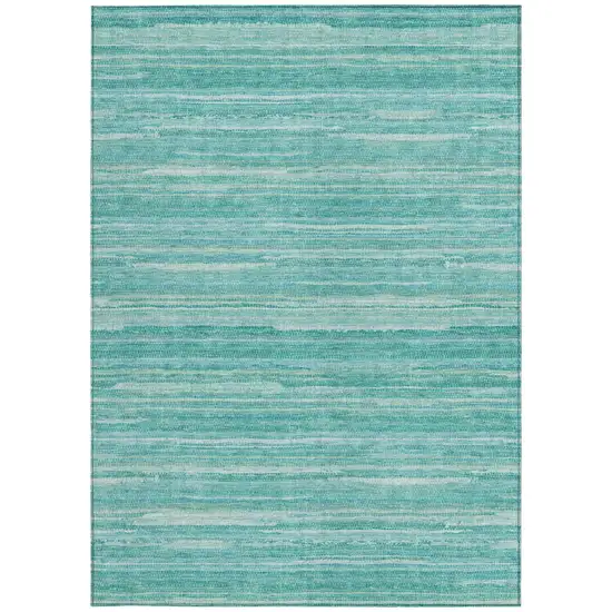 Aqua And Teal Blue Striped Washable Indoor Outdoor Area Rug Photo 4