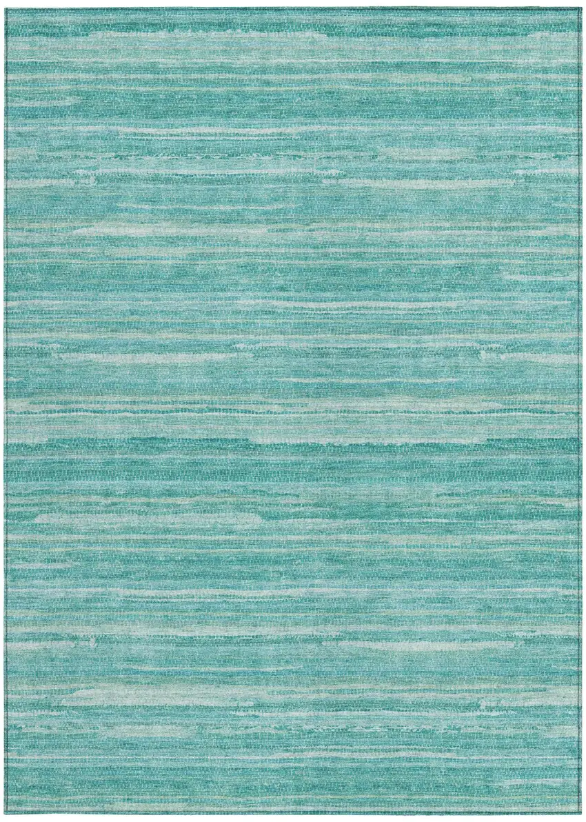 Aqua And Teal Blue Striped Washable Indoor Outdoor Area Rug Photo 4