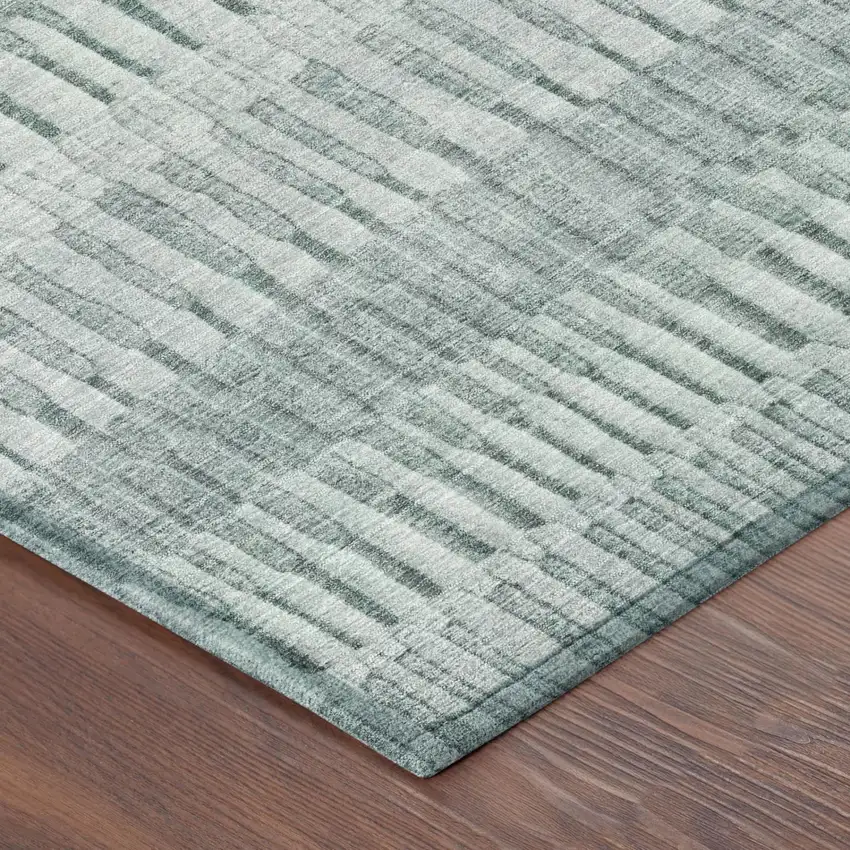 Aqua And Teal Blue Striped Washable Indoor Outdoor Area Rug Photo 3