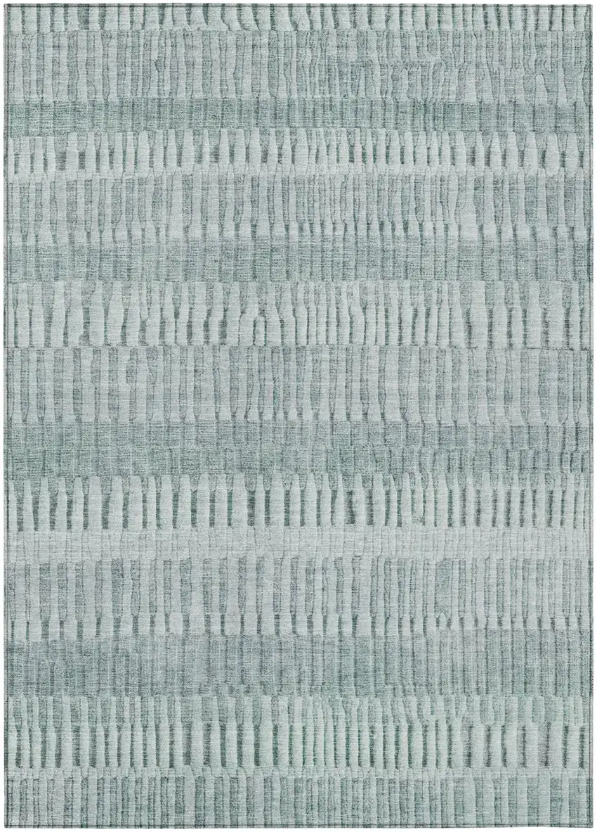 Aqua And Teal Blue Striped Washable Indoor Outdoor Area Rug Photo 2