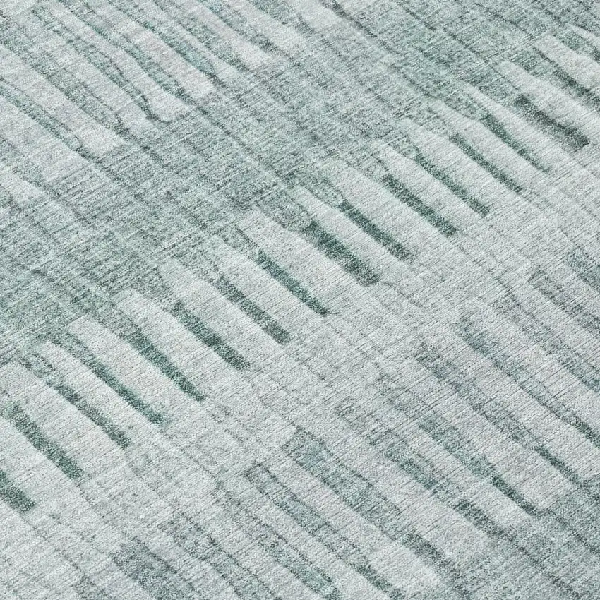 Aqua And Teal Blue Striped Washable Indoor Outdoor Area Rug Photo 4