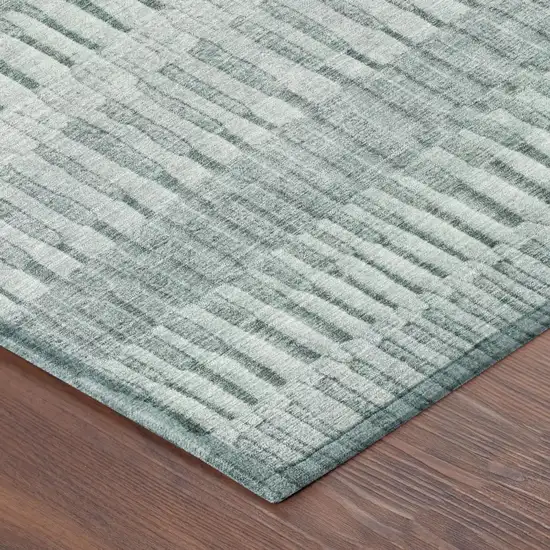 Aqua And Teal Blue Striped Washable Indoor Outdoor Area Rug Photo 3