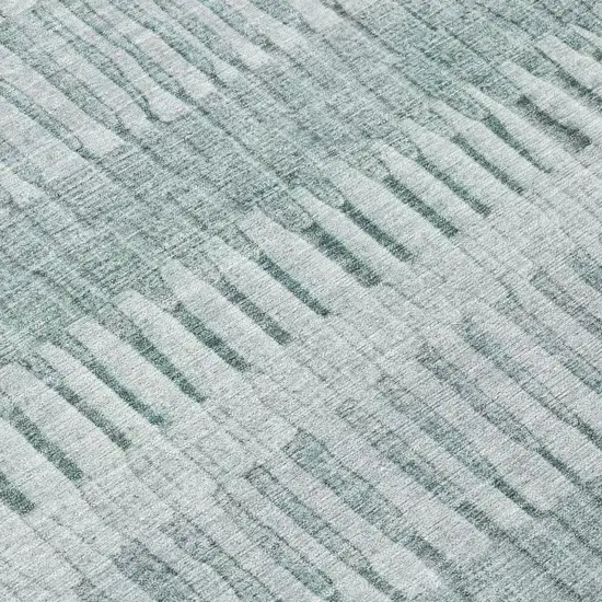 Aqua And Teal Blue Striped Washable Indoor Outdoor Area Rug Photo 4
