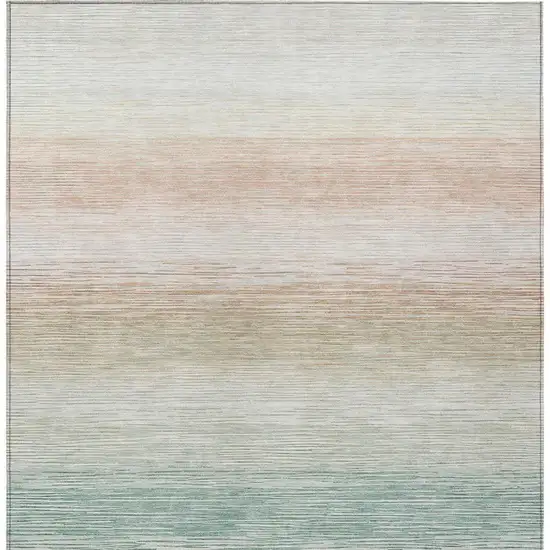 Aqua And Teal Blue Striped Washable Indoor Outdoor Area Rug Photo 1
