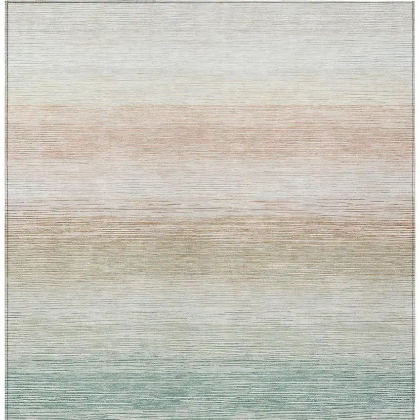 Aqua And Teal Blue Striped Washable Indoor Outdoor Area Rug Photo 1