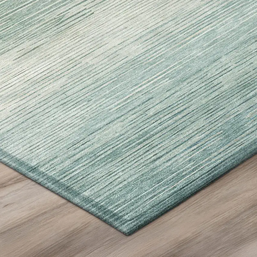 Aqua And Teal Blue Striped Washable Indoor Outdoor Area Rug Photo 4