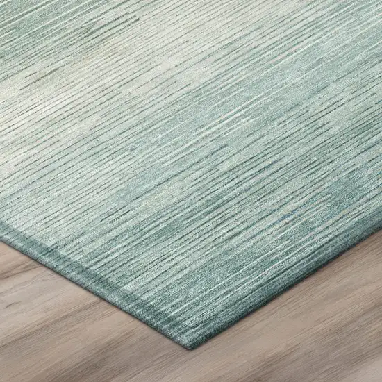 Aqua And Teal Blue Striped Washable Indoor Outdoor Area Rug Photo 4