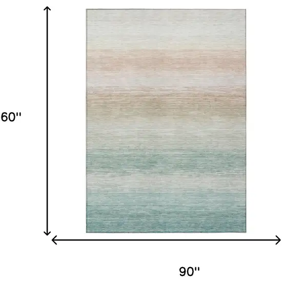 Aqua And Teal Blue Striped Washable Indoor Outdoor Area Rug Photo 6