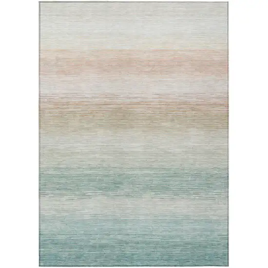 Aqua And Teal Blue Striped Washable Indoor Outdoor Area Rug Photo 2