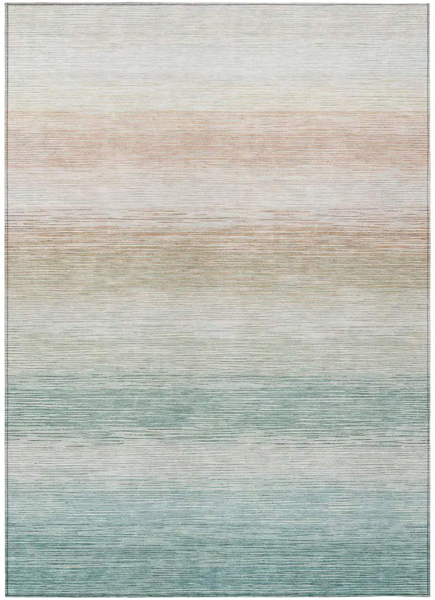 Aqua And Teal Blue Striped Washable Indoor Outdoor Area Rug Photo 2