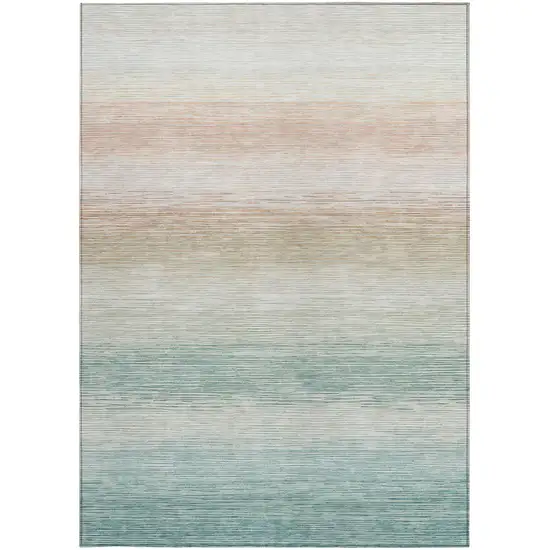Aqua And Teal Blue Striped Washable Indoor Outdoor Area Rug Photo 3