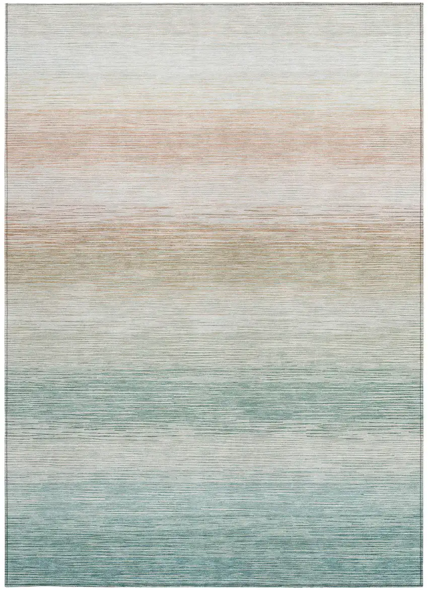 Aqua And Teal Blue Striped Washable Indoor Outdoor Area Rug Photo 3