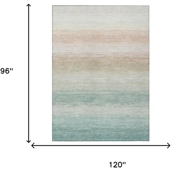Aqua And Teal Blue Striped Washable Indoor Outdoor Area Rug Photo 6