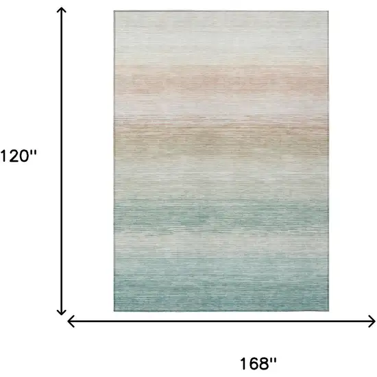 Aqua And Teal Blue Striped Washable Indoor Outdoor Area Rug Photo 6